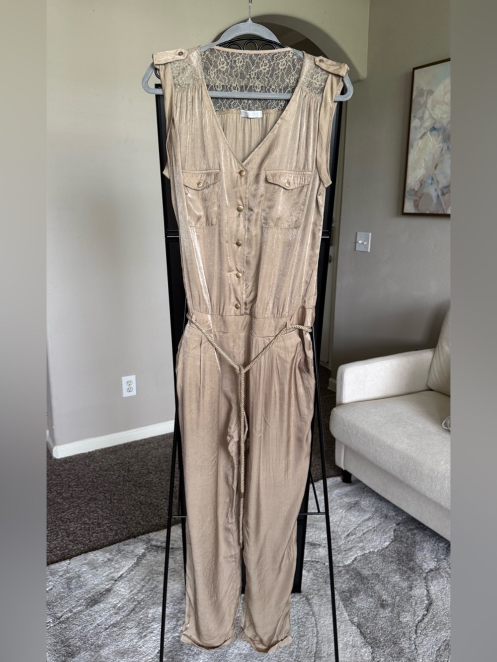 Promod Tan Sleeveless Utility Jumpsuit with Belt